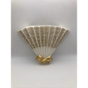 Vintage White And Gold Porcelain Open Gan Wall Pocket With Gold Bow